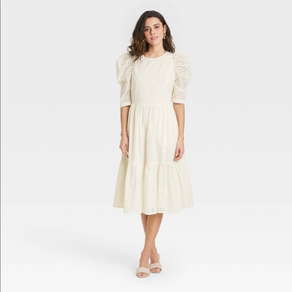 A new day puffed sleeve eyelet dress